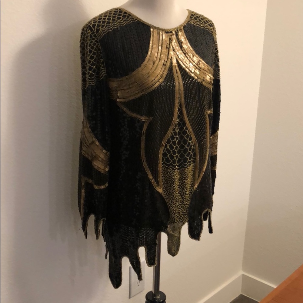 VINTAGE HAND BEADED Long Sleeve Top |  Gatsby Feel - Picture 3 of 8